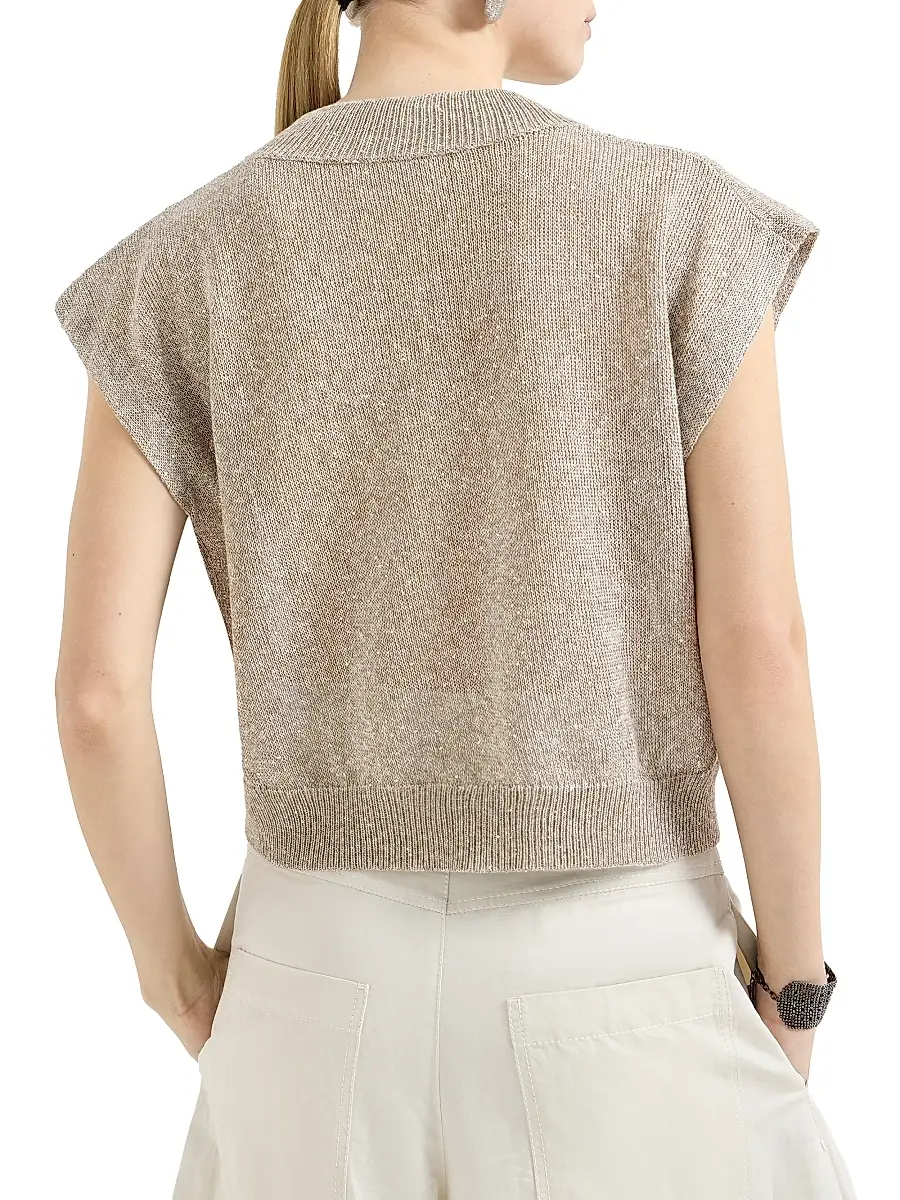 Brunello Cucinelli Women's Linen and Cotton Diamond Yarn Sweater | Thumbnail 3 Brunello Cucinelli Women's Linen and Cotton Diamond Yarn Sweater | Thumbnail 3