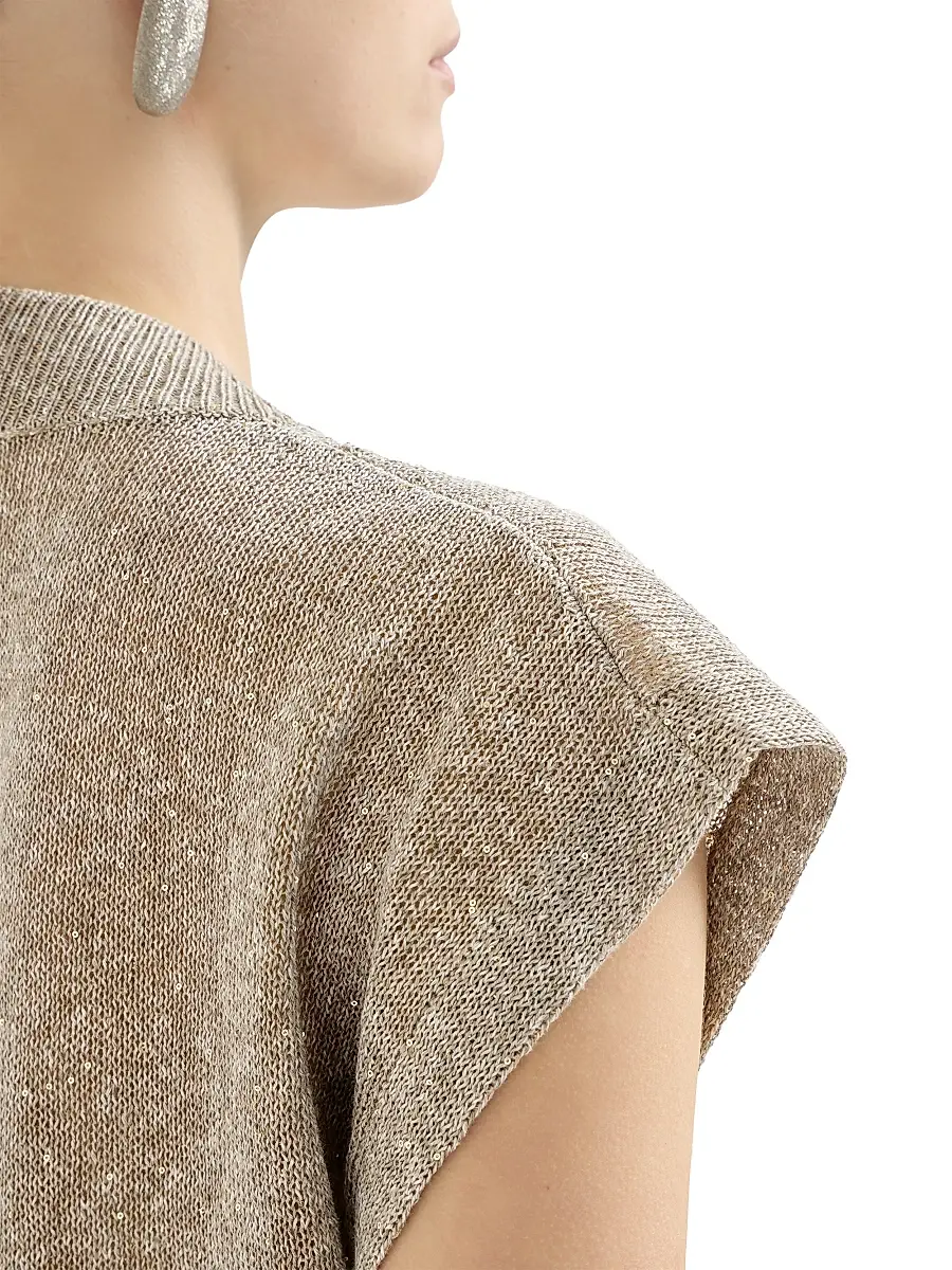 Brunello Cucinelli Women's Linen and Cotton Diamond Yarn Sweater | Thumbnail 4 Brunello Cucinelli Women's Linen and Cotton Diamond Yarn Sweater | Thumbnail 4