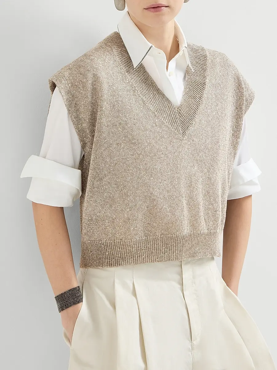 Brunello Cucinelli Women's Linen and Cotton Diamond Yarn Sweater | Thumbnail 5 Brunello Cucinelli Women's Linen and Cotton Diamond Yarn Sweater | Thumbnail 5