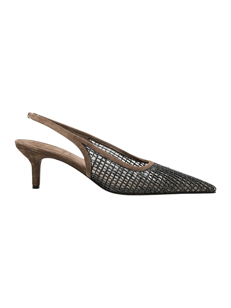 Brunello Cucinelli Women's 3D Monili 55MM Mesh Embroidered Slingback Pumps