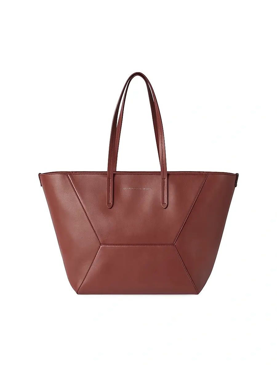 Brunello Cucinelli Women's Duo Tote Bag in Calfskin with Monili - Red | Image 1 Brunello Cucinelli Women's Duo Tote Bag in Calfskin with Monili - Red | Image 1