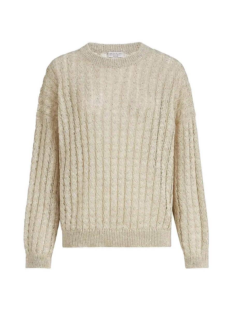 Brunello Cucinelli Women's Linen Dazzling Cable Openwork Sweater - Beige | Image 1 Brunello Cucinelli Women's Linen Dazzling Cable Openwork Sweater - Beige | Image 1