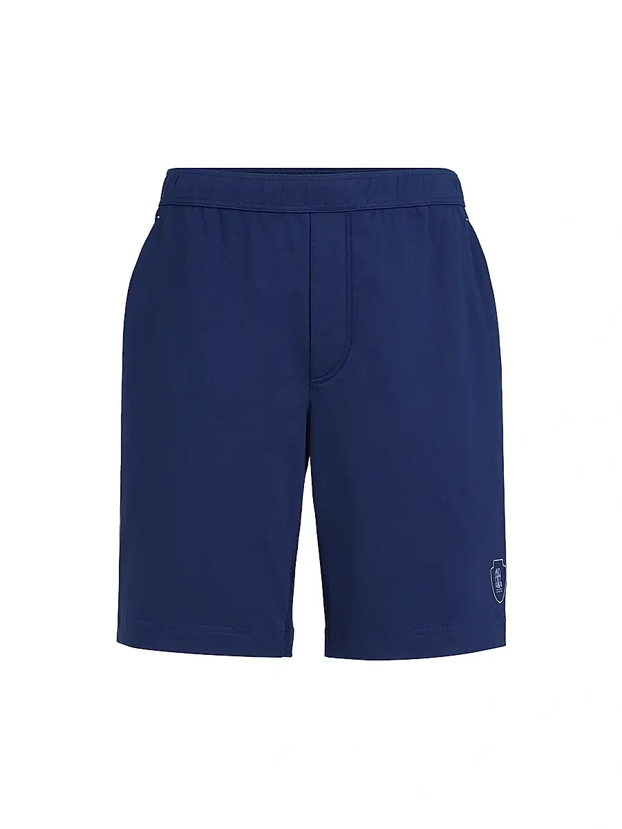 Brunello Cucinelli Men's Cotton Interlock Shorts with Logo - Avio Blue | Image 1 Brunello Cucinelli Men's Cotton Interlock Shorts with Logo - Avio Blue | Image 1