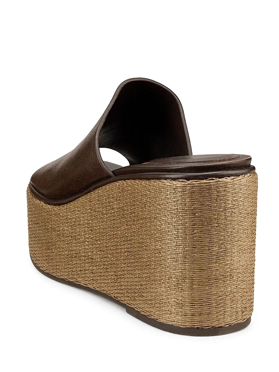 Brunello Cucinelli Women's 80MM Leather-Raffia Wedge Sandals | Thumbnail 3 Brunello Cucinelli Women's 80MM Leather-Raffia Wedge Sandals | Thumbnail 3