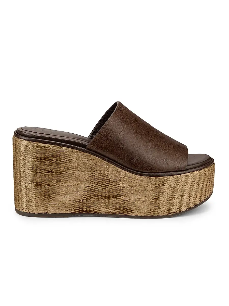 Brunello Cucinelli Women's 80MM Leather-Raffia Wedge Sandals