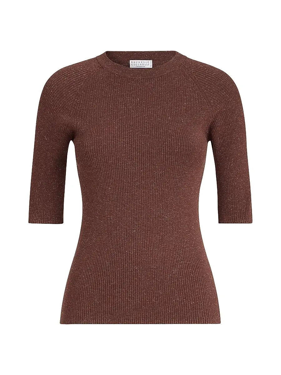 Brunello Cucinelli Women's Sparkling Cashmere Lightweight Rib Sweater - Bordeaux | Image 1 Brunello Cucinelli Women's Sparkling Cashmere Lightweight Rib Sweater - Bordeaux | Image 1