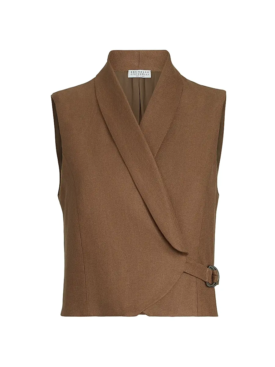 Brunello Cucinelli Women's Linen Diagonal Vest with Monili | Image 1 Brunello Cucinelli Women's Linen Diagonal Vest with Monili | Image 1