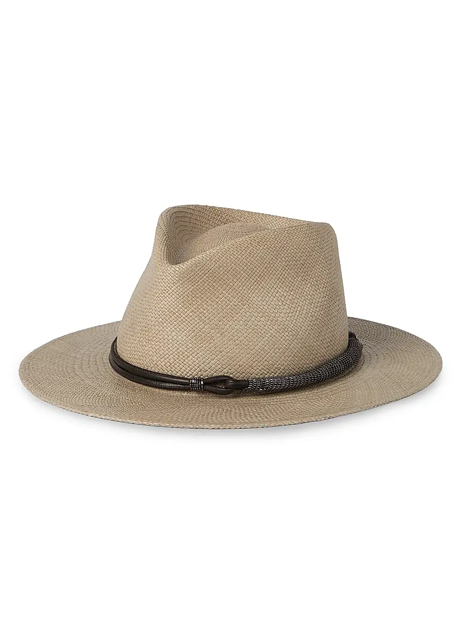 Brunello Cucinelli Women's Straw Fedora with Precious Leather Band - Beige | Image 1 Brunello Cucinelli Women's Straw Fedora with Precious Leather Band - Beige | Image 1