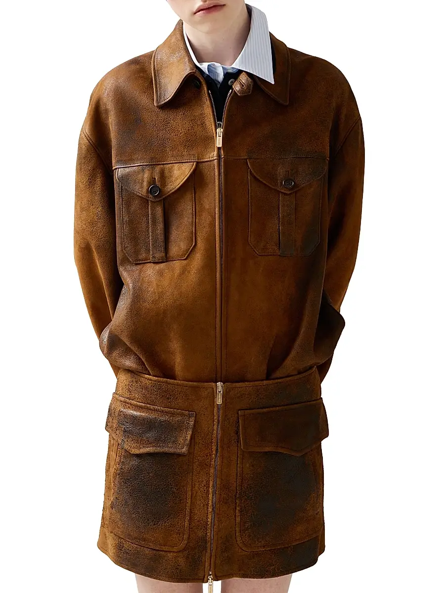 Miu Miu Women's Waxed Suede Leather Jacket | Thumbnail 2 Miu Miu Women's Waxed Suede Leather Jacket | Thumbnail 2