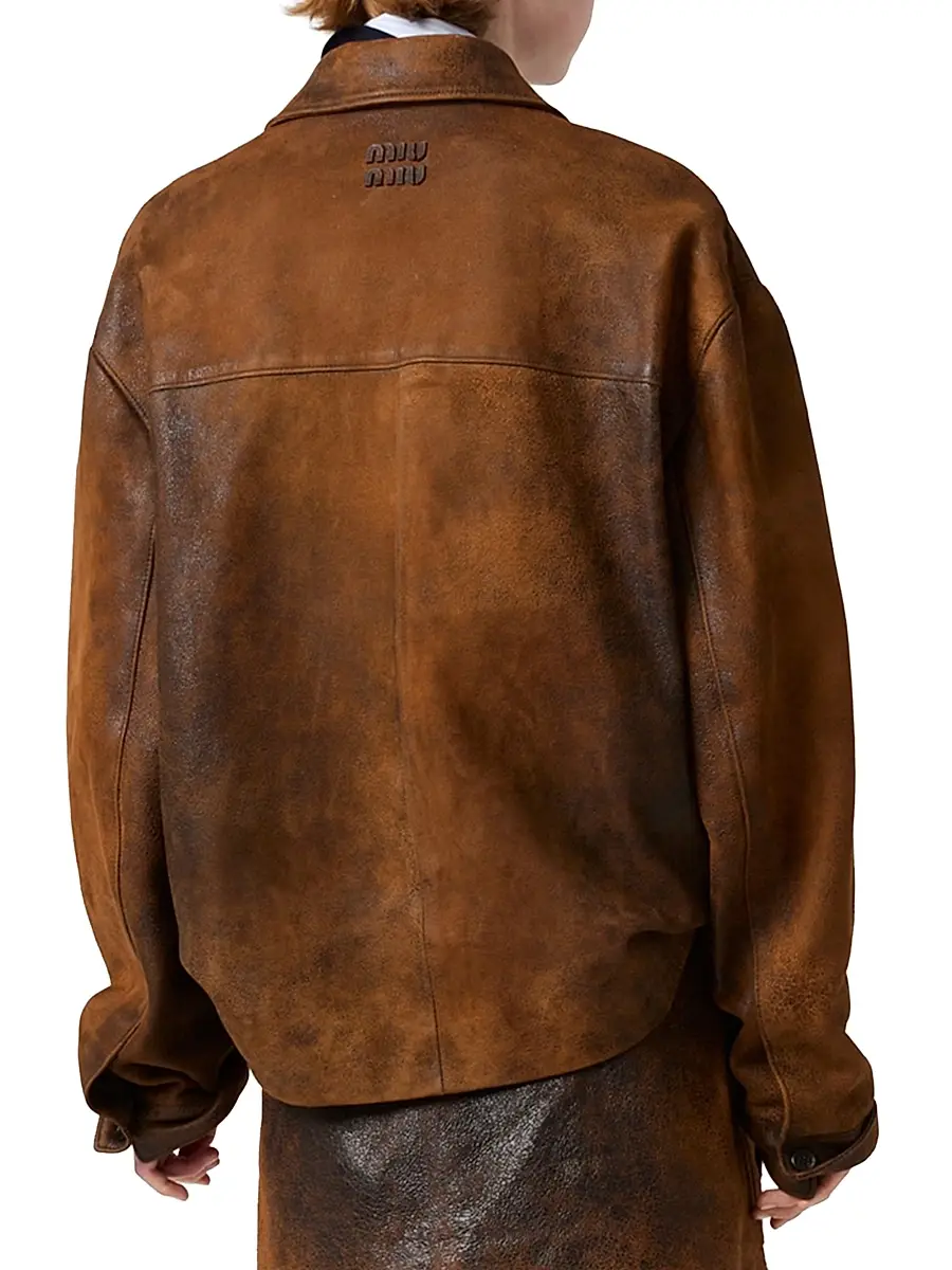 Miu Miu Women's Waxed Suede Leather Jacket | Thumbnail 3 Miu Miu Women's Waxed Suede Leather Jacket | Thumbnail 3