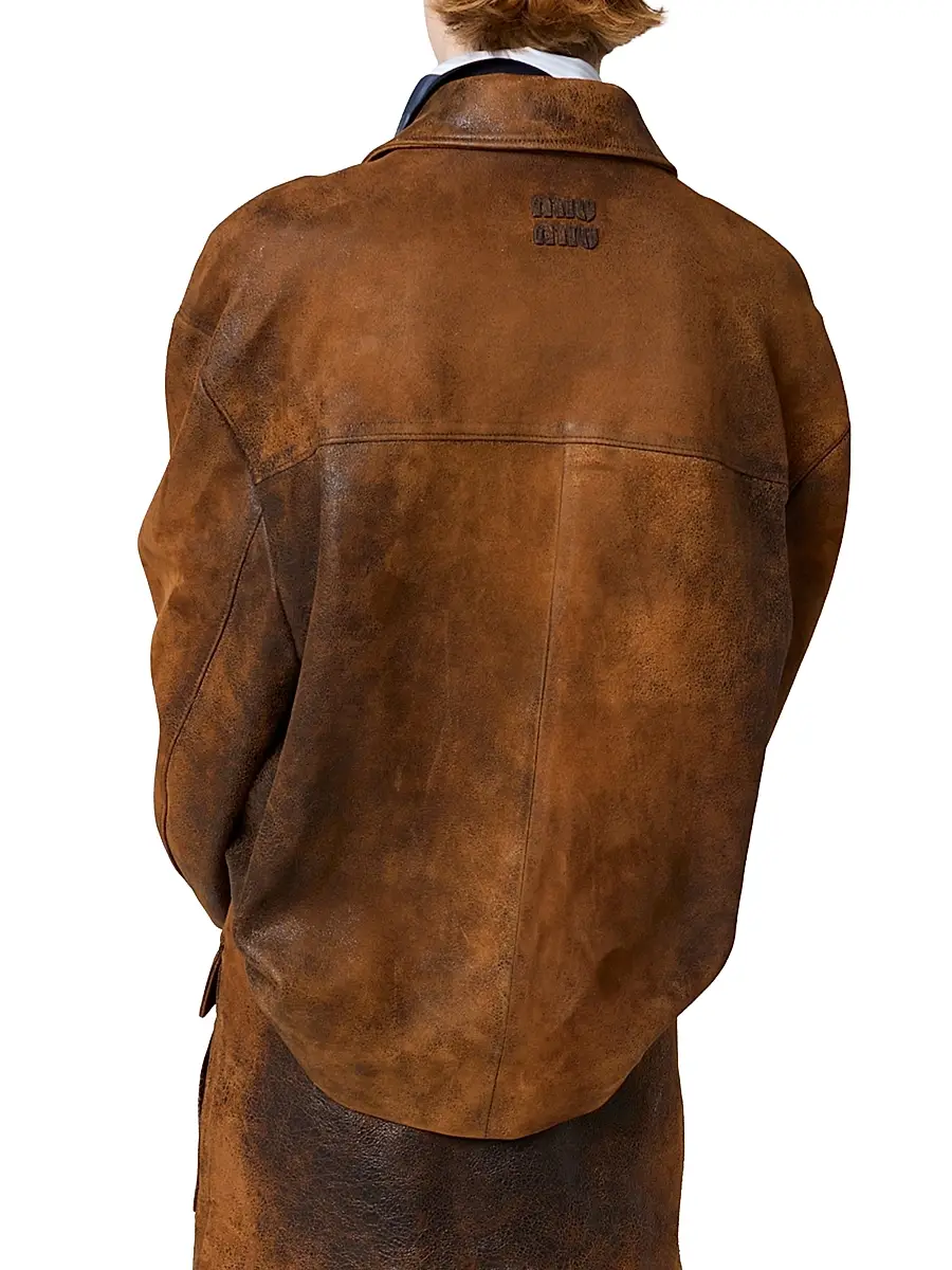 Miu Miu Women's Waxed Suede Leather Jacket | Thumbnail 4 Miu Miu Women's Waxed Suede Leather Jacket | Thumbnail 4