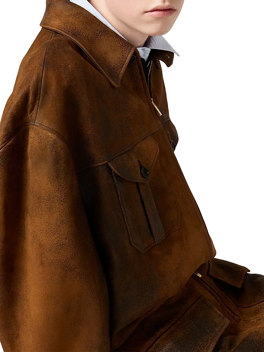 Miu Miu Women's Waxed Suede Leather Jacket | Thumbnail 5 Miu Miu Women's Waxed Suede Leather Jacket | Thumbnail 5