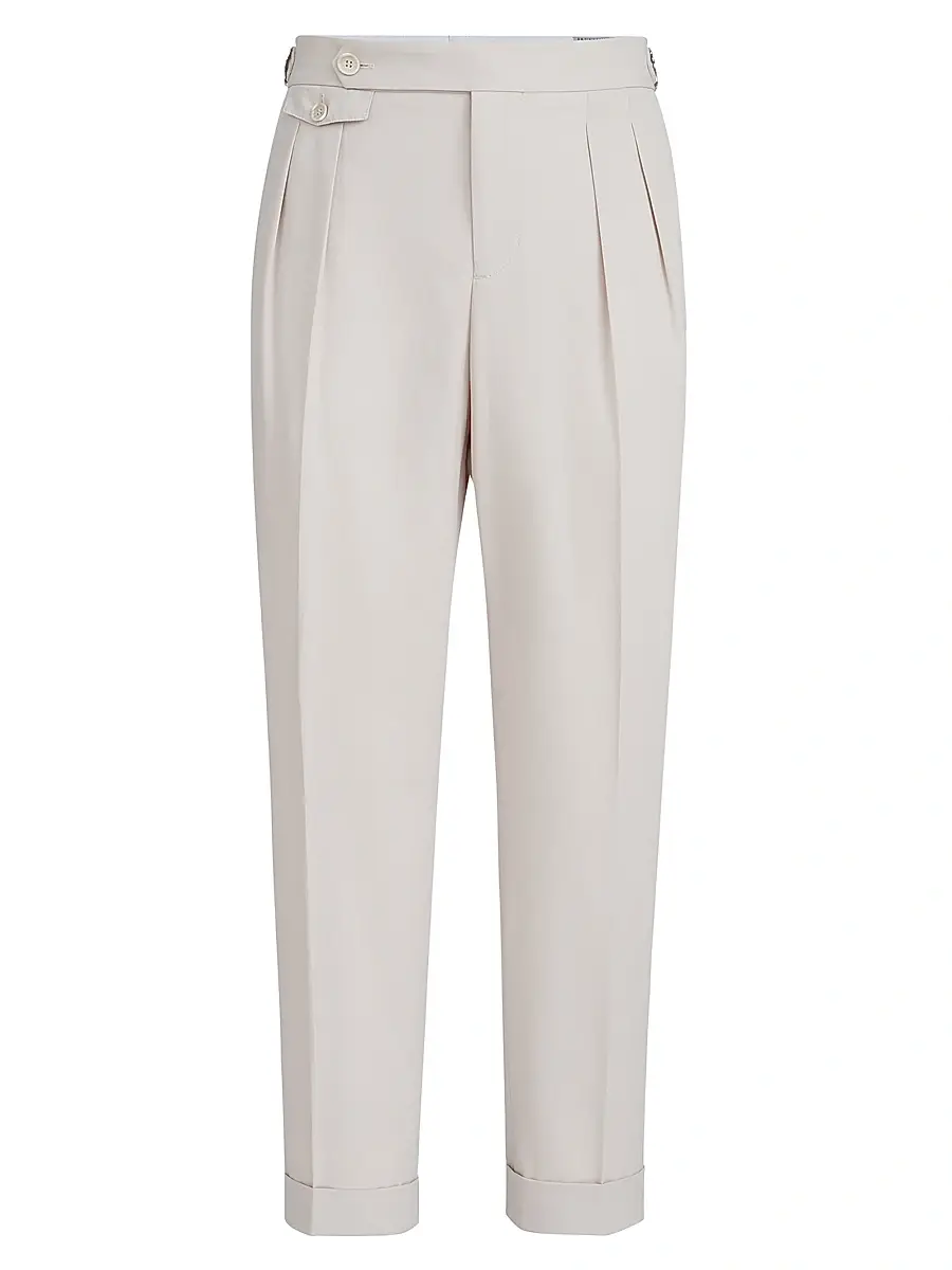 Brunello Cucinelli Men's Cotton Crêpe Batavia Trousers with Reversed Double Pleats - Yuta - Size 46 | Image 1 Brunello Cucinelli Men's Cotton Crêpe Batavia Trousers with Reversed Double Pleats - Yuta - Size 46 | Image 1