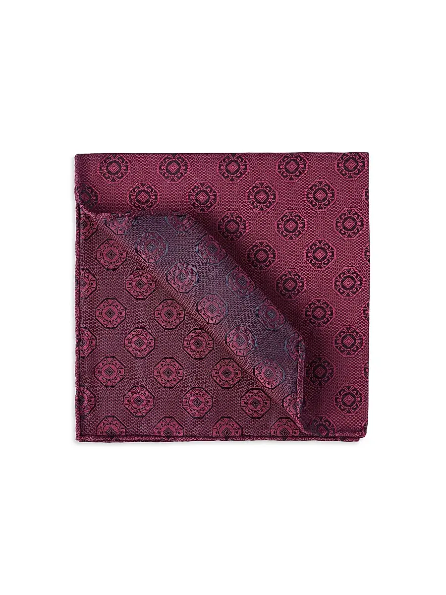 Brunello Cucinelli Men's Silk Pocket Square with Medallion Design - Cherry | Image 1 Brunello Cucinelli Men's Silk Pocket Square with Medallion Design - Cherry | Image 1