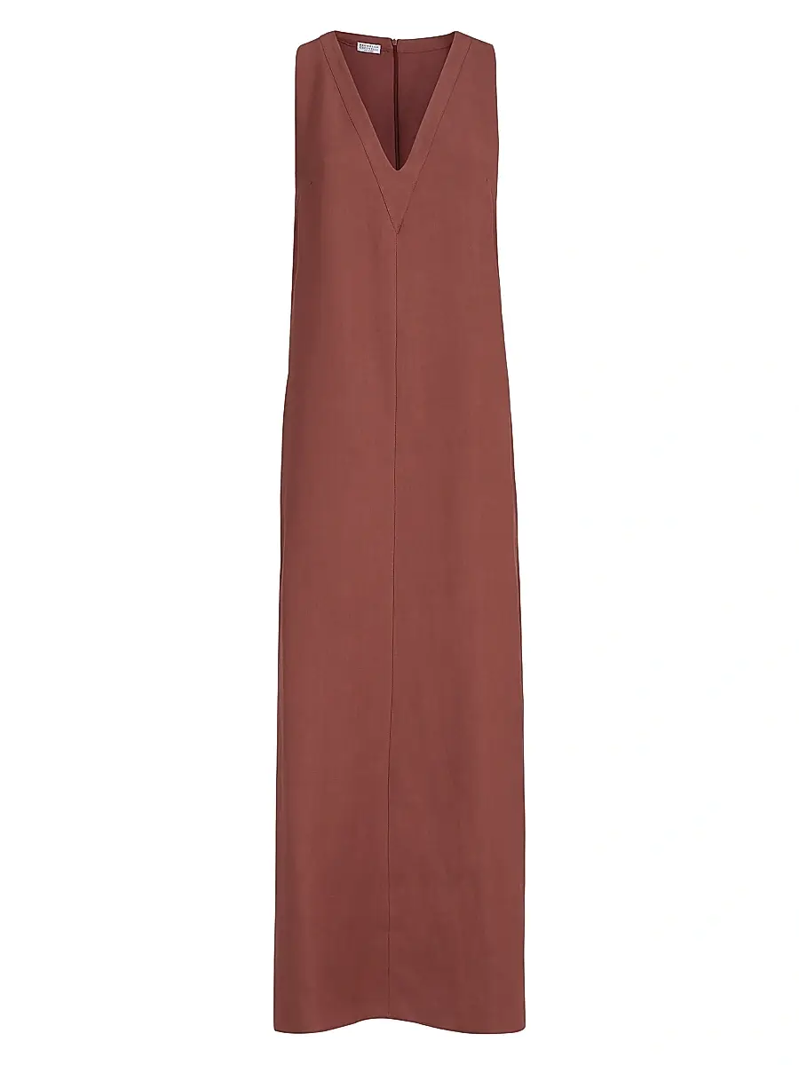 Brunello Cucinelli Women's Viscose and Linen Fluid Twill Dress with Monili - Red - Size XXS | Image 1 Brunello Cucinelli Women's Viscose and Linen Fluid Twill Dress with Monili - Red - Size XXS | Image 1