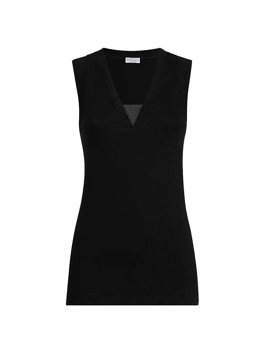 Brunello Cucinelli Women's Stretch Cotton Jersey T-Shirt with Precious Faux Layering - Black | Image 1 Brunello Cucinelli Women's Stretch Cotton Jersey T-Shirt with Precious Faux Layering - Black | Image 1