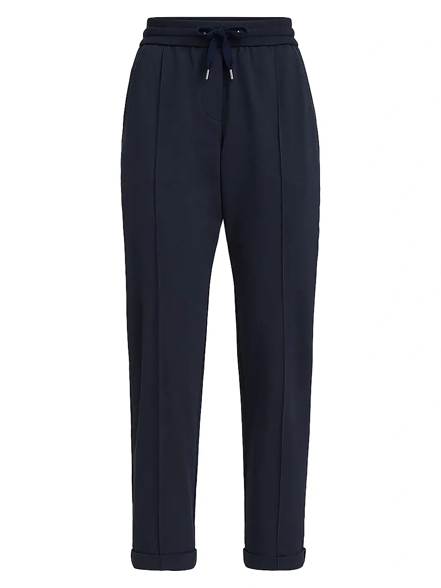 Brunello Cucinelli Women's Stretch Cotton Lightweight French Terry Track Trousers with Monili - Blue - Size XXXXL | Image 1 Brunello Cucinelli Women's Stretch Cotton Lightweight French Terry Track Trousers with Monili - Blue - Size XXXXL | Image 1