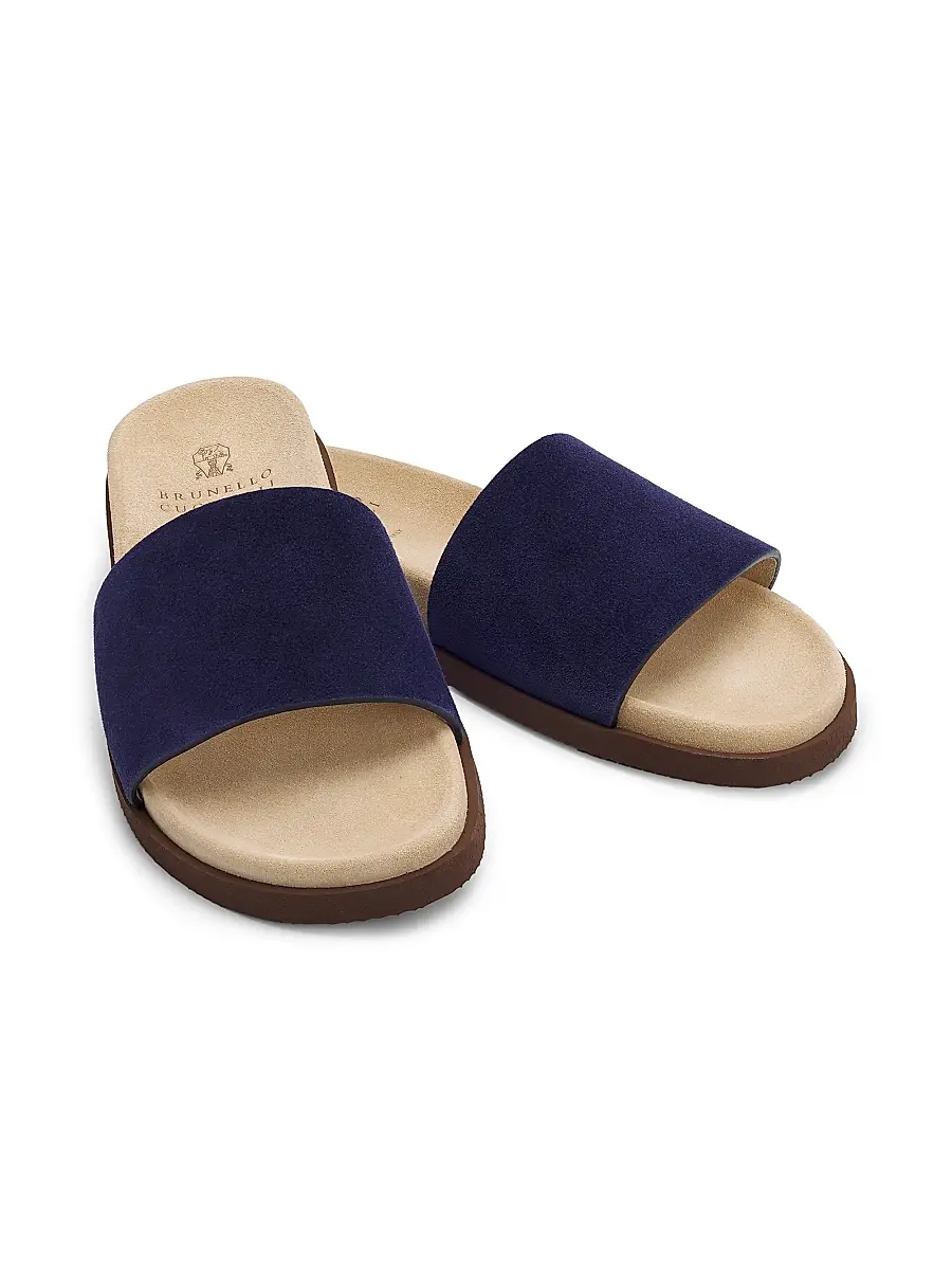 Brunello Cucinelli Men's Suede Slide Sandals | Thumbnail 2 Brunello Cucinelli Men's Suede Slide Sandals | Thumbnail 2