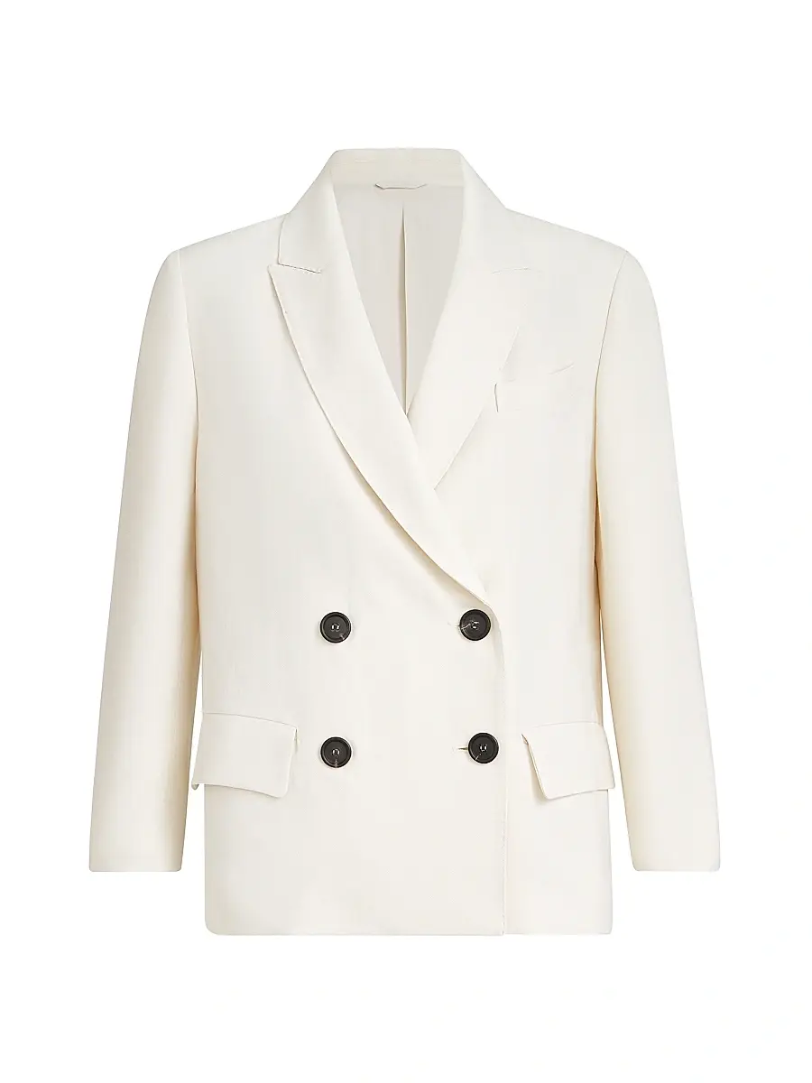 Brunello Cucinelli Women's Viscose and Linen Fluid Twill Blazer with Monili - Ivory - Size 16 | Image 1 Brunello Cucinelli Women's Viscose and Linen Fluid Twill Blazer with Monili - Ivory - Size 16 | Image 1