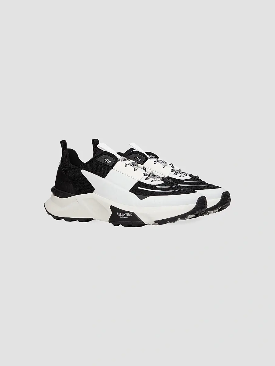 Valentino Men's True Act Low Top Sneakers in Mesh and Rubberized Fabric - Black | Thumbnail 2