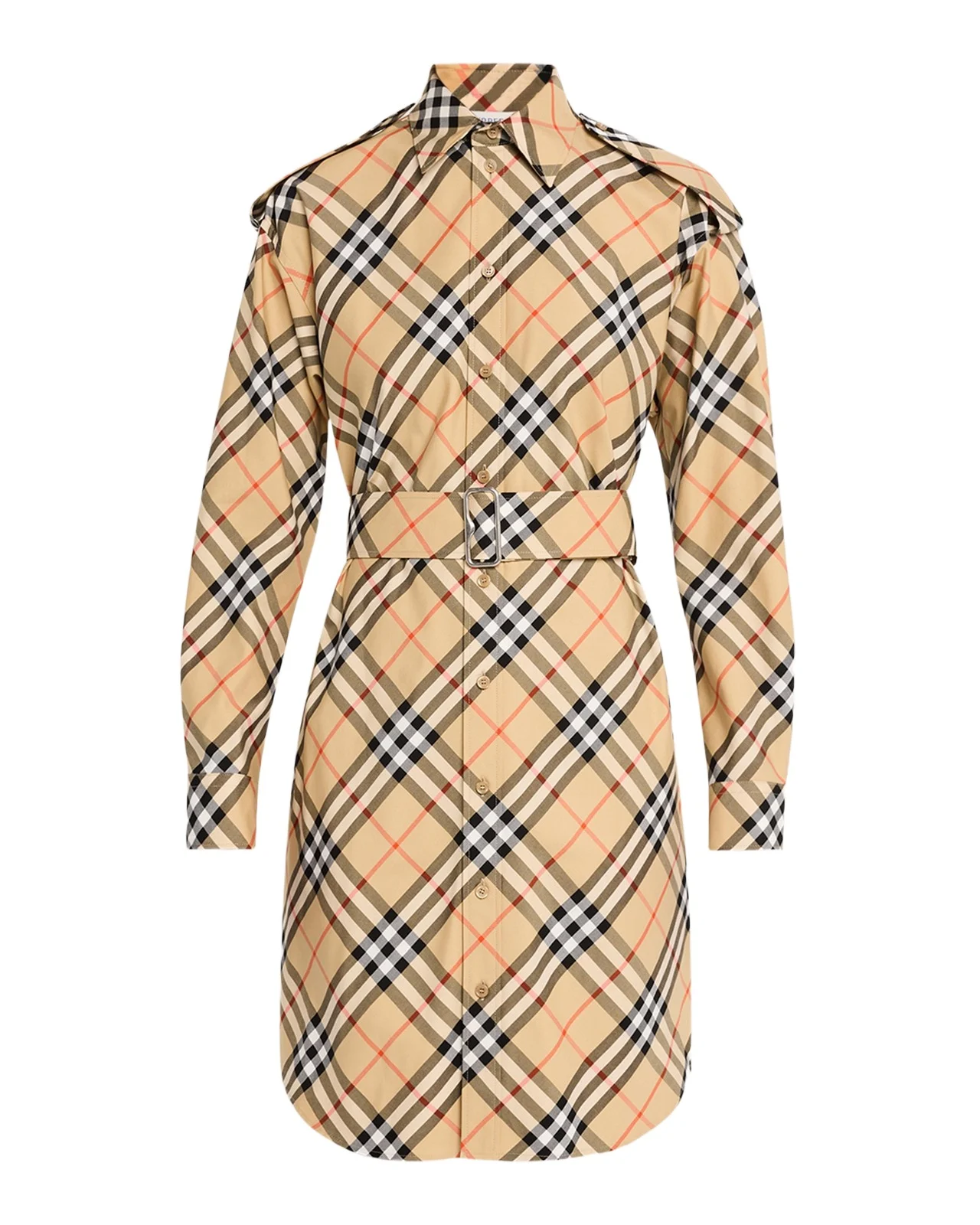 Check Belted Long-Sleeve Shirtdress Check Belted Long-Sleeve Shirtdress