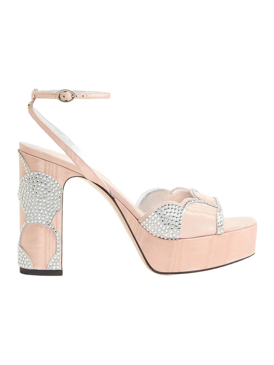 Valentino Women's Bowow Platform 115MM Sandals in Moiré Fabric - Beige Silver