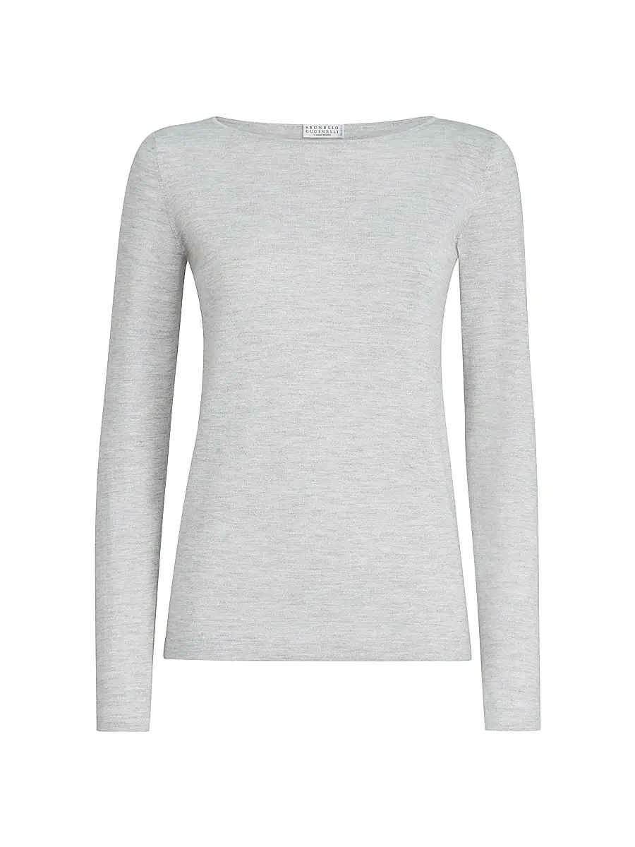 Brunello Cucinelli Women's Cashmere and Silk Sparkling Lightweight Sweater - Pebble | Image 1 Brunello Cucinelli Women's Cashmere and Silk Sparkling Lightweight Sweater - Pebble | Image 1