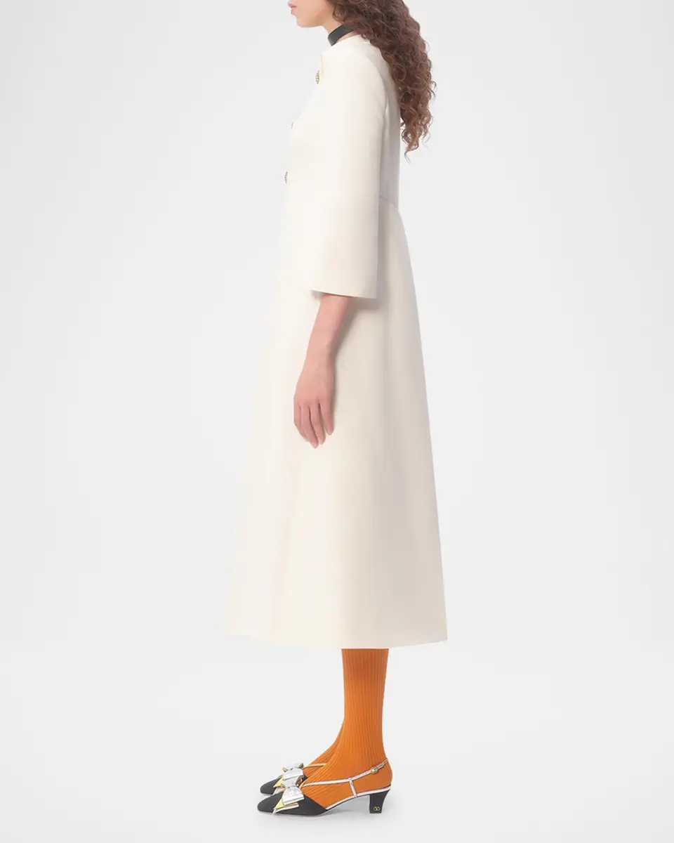Valentino Garavani Quarter-Sleeve Brooch Wool Midi Dress | Thumbnail 4 Valentino Garavani Quarter-Sleeve Brooch Wool Midi Dress | Thumbnail 4