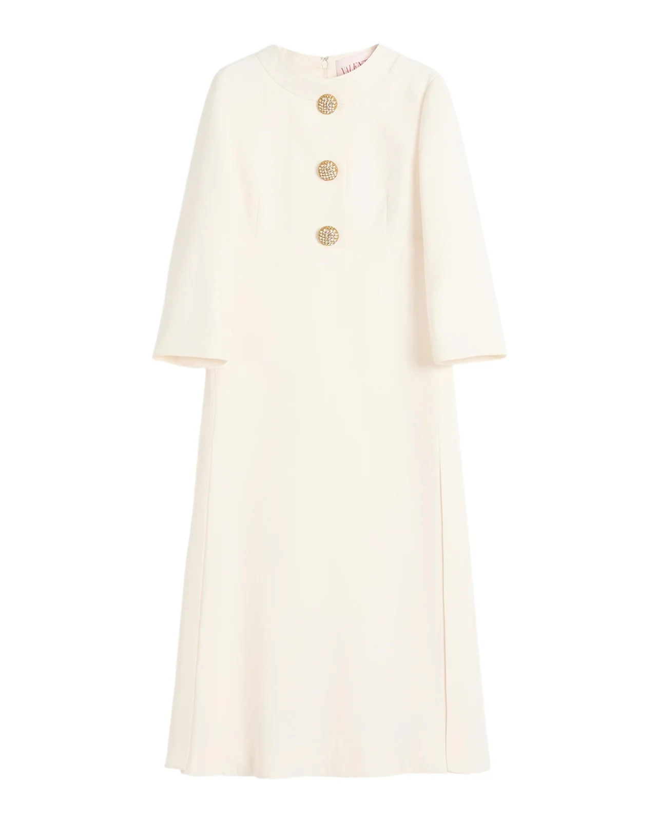 Quarter-Sleeve Brooch Wool Midi Dress