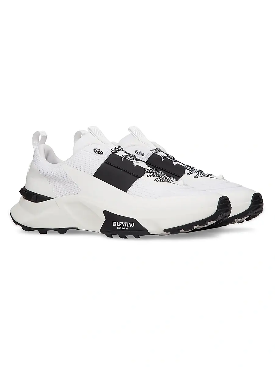 Valentino Men's True Act Low Top Sneakers in Mesh and Rubberized Fabric - White Blck | Thumbnail 2 Valentino Men's True Act Low Top Sneakers in Mesh and Rubberized Fabric - White Blck | Thumbnail 2