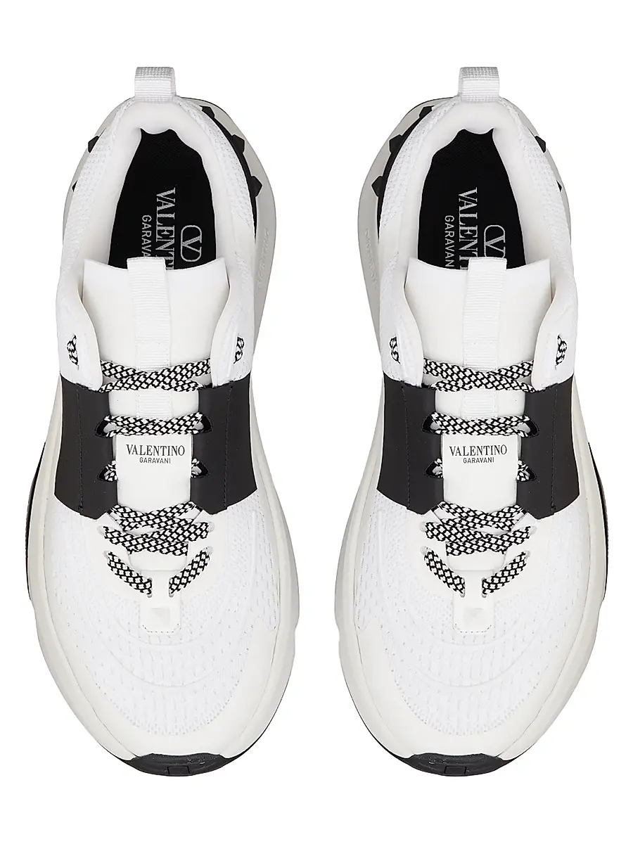 Valentino Men's True Act Low Top Sneakers in Mesh and Rubberized Fabric - White Blck | Thumbnail 4 Valentino Men's True Act Low Top Sneakers in Mesh and Rubberized Fabric - White Blck | Thumbnail 4