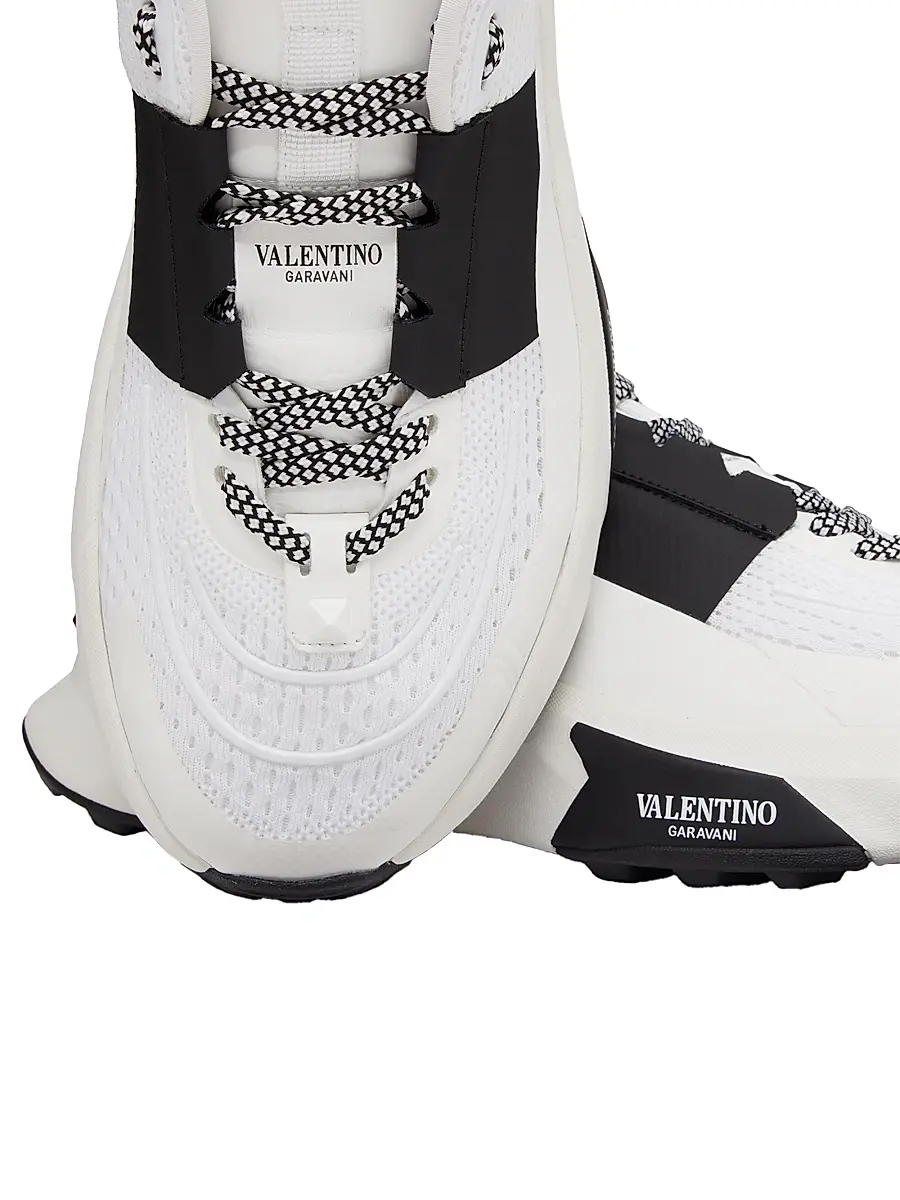 Valentino Men's True Act Low Top Sneakers in Mesh and Rubberized Fabric - White Blck | Thumbnail 5 Valentino Men's True Act Low Top Sneakers in Mesh and Rubberized Fabric - White Blck | Thumbnail 5