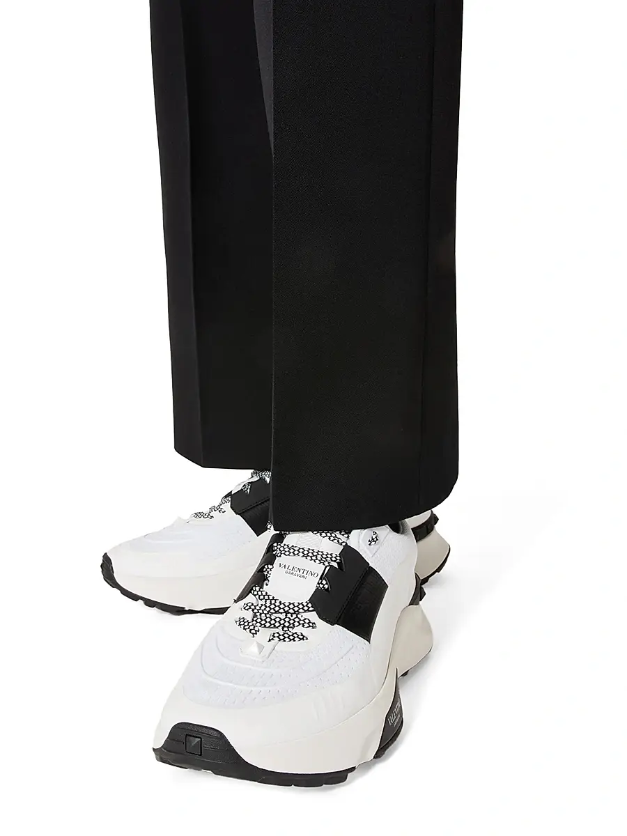 Valentino Men's True Act Low Top Sneakers in Mesh and Rubberized Fabric - White Blck | Thumbnail 6 Valentino Men's True Act Low Top Sneakers in Mesh and Rubberized Fabric - White Blck | Thumbnail 6