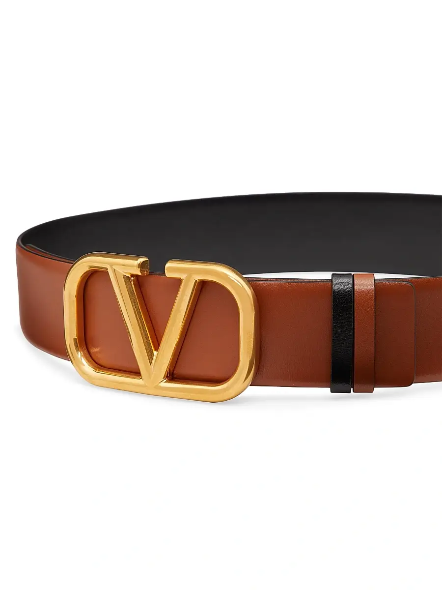 Valentino Women's Reversible VLogo Signature Belt in Calfskin 40MM - Saddle Brown Black | Thumbnail 2 Valentino Women's Reversible VLogo Signature Belt in Calfskin 40MM - Saddle Brown Black | Thumbnail 2
