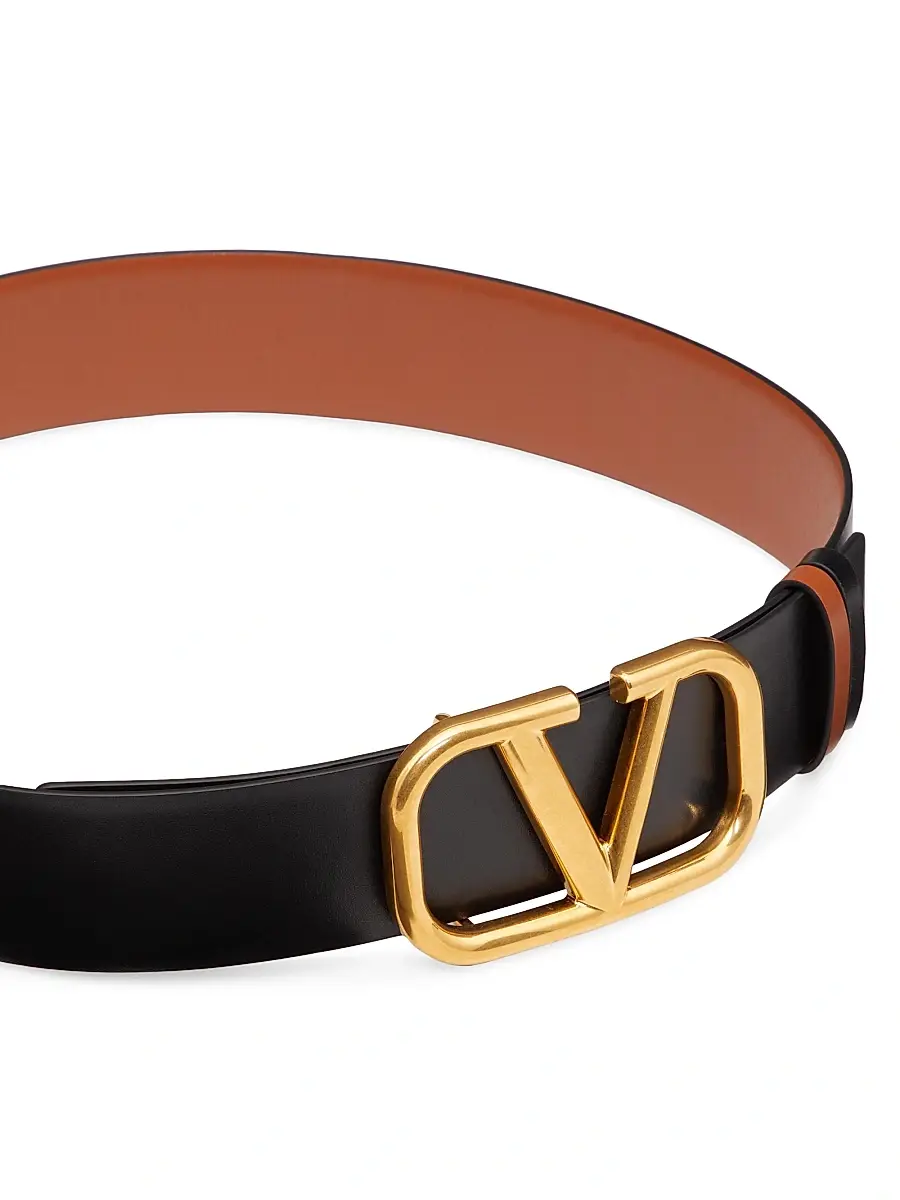 Valentino Women's Reversible VLogo Signature Belt in Calfskin 40MM - Saddle Brown Black | Thumbnail 4 Valentino Women's Reversible VLogo Signature Belt in Calfskin 40MM - Saddle Brown Black | Thumbnail 4