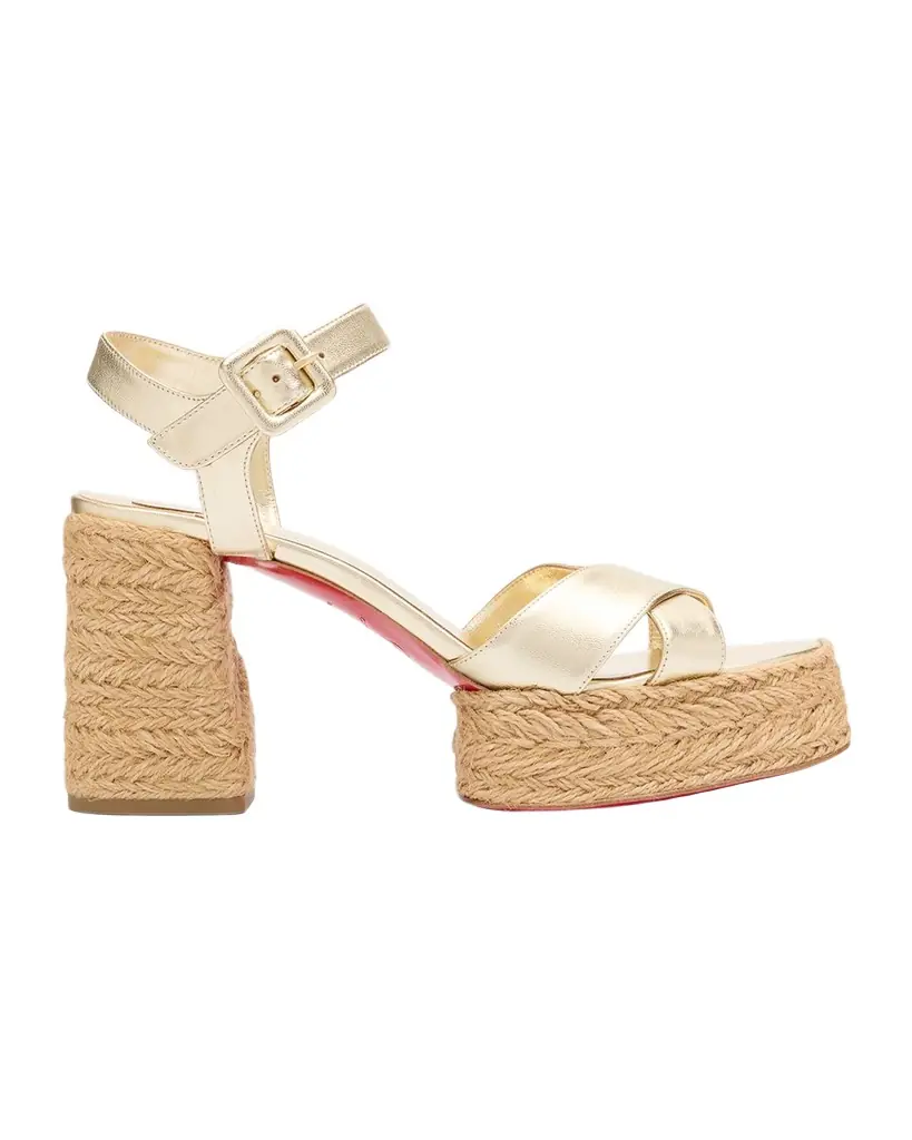 Christian Louboutin 70mm Calakala Metallic Crisscross Platform Sandals | Image 1 Christian Louboutin 70mm Calakala Metallic Crisscross Platform Sandals | Image 1