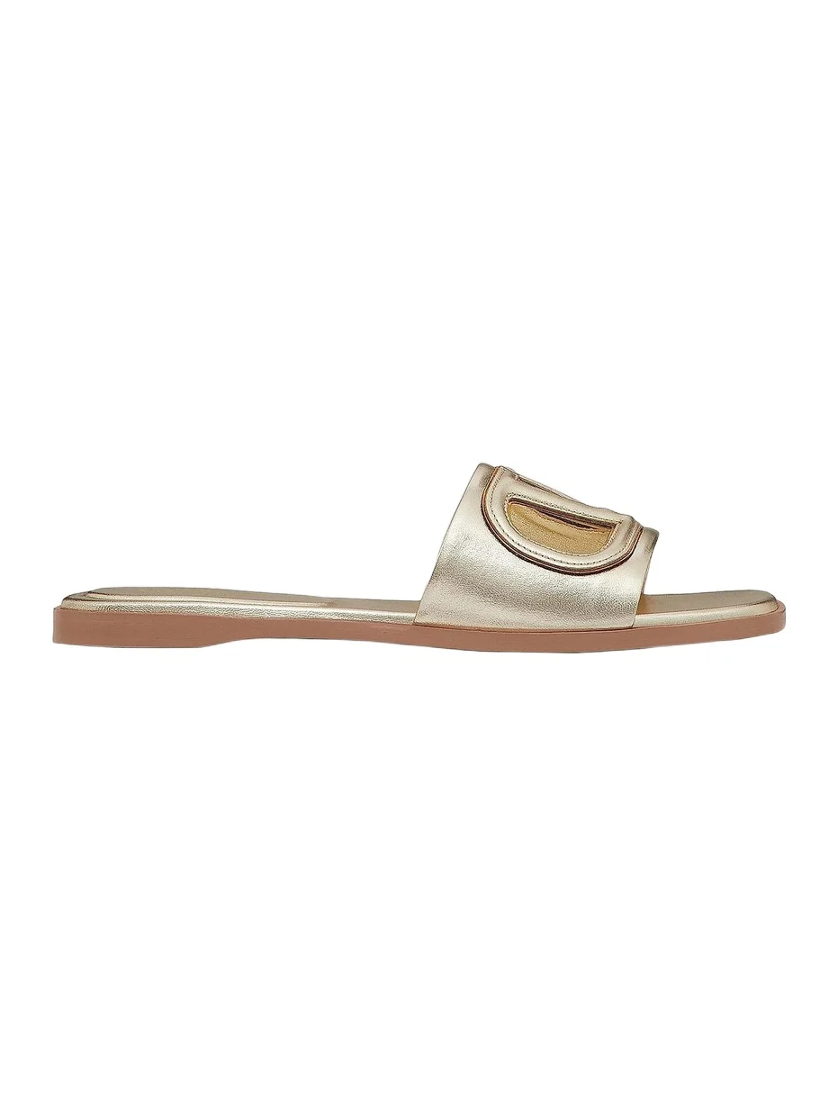 Valentino Women's VLogo Cut-Out Laminated Nappa Leather Slide Sandals