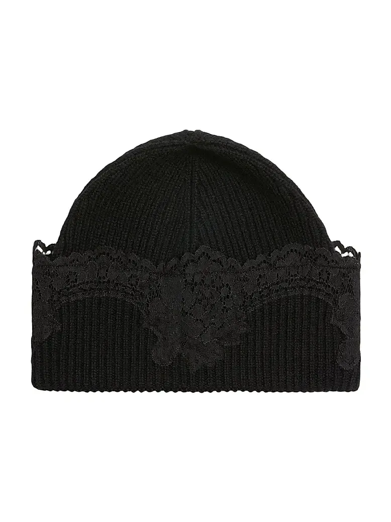 Valentino Women's Vlogo Signature Cashmere and Lace Beanie - Black