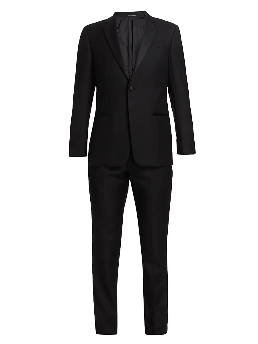 Emporio Armani Men's One-Button Regular-Fit Wool Tuxedo - Black - Size 50 | Image 1 Emporio Armani Men's One-Button Regular-Fit Wool Tuxedo - Black - Size 50 | Image 1