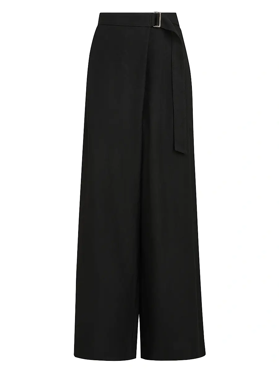Brunello Cucinelli Women's Viscose and Linen Fluid Twill Sartorial Wrap Trousers - Black | Image 1 Brunello Cucinelli Women's Viscose and Linen Fluid Twill Sartorial Wrap Trousers - Black | Image 1