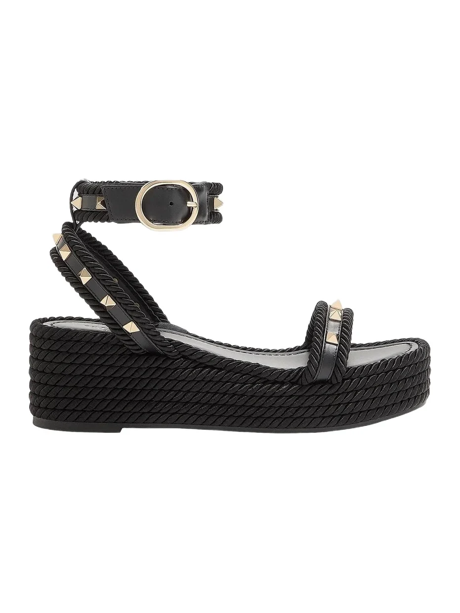 Valentino Women's Rockstud 45MM Flatform Sandals in Calfskin - Black