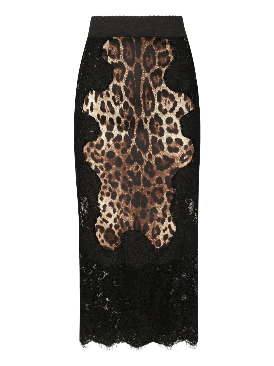 Women's Lace Leopard-Print Patch Midi-Skirt