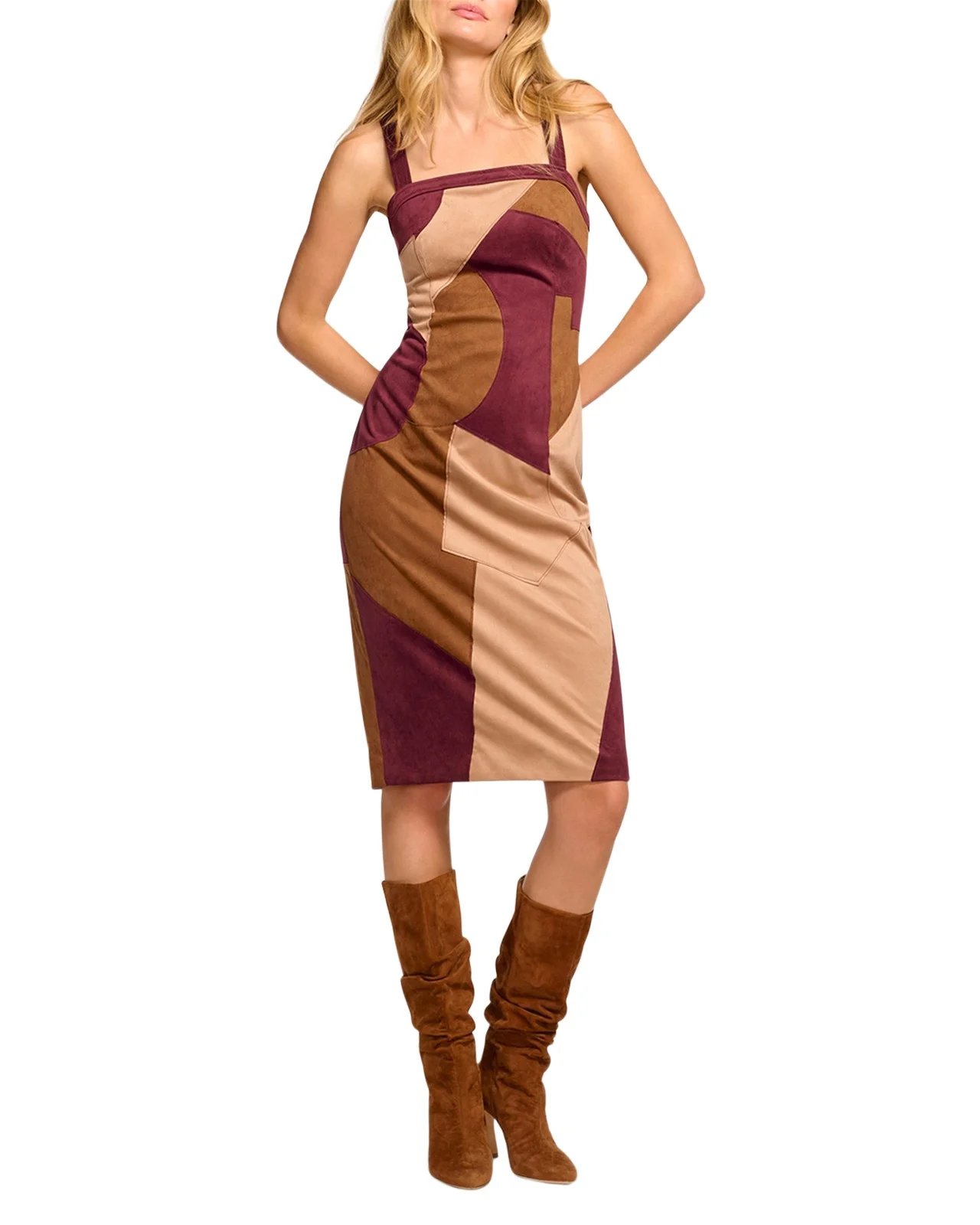 Ramy Brook Odette Patchwork Faux Suede Dress