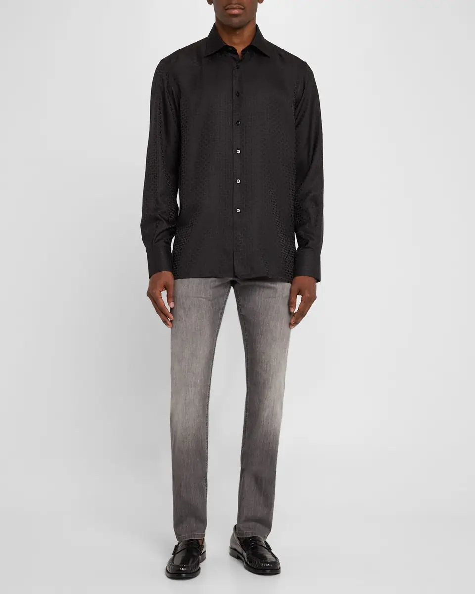 Stefano Ricci Men's Silk Geometric Jacquard Dress Shirt | Thumbnail 2 Stefano Ricci Men's Silk Geometric Jacquard Dress Shirt | Thumbnail 2