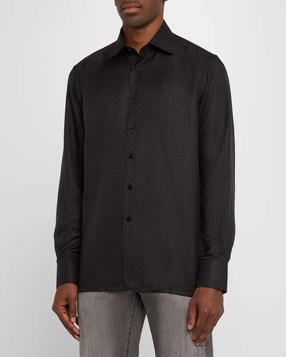 Stefano Ricci Men's Silk Geometric Jacquard Dress Shirt | Thumbnail 4 Stefano Ricci Men's Silk Geometric Jacquard Dress Shirt | Thumbnail 4