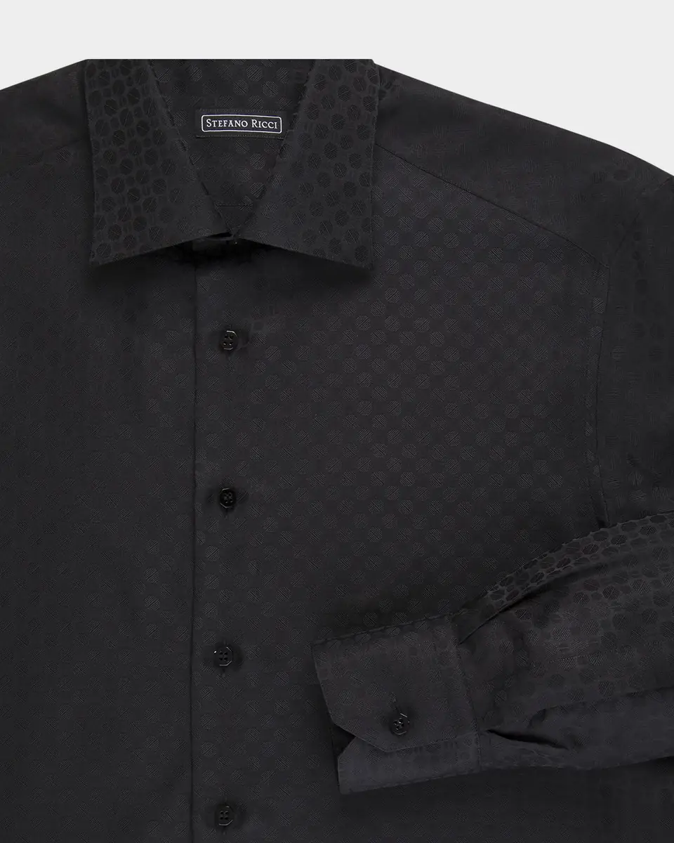Stefano Ricci Men's Silk Geometric Jacquard Dress Shirt | Thumbnail 5 Stefano Ricci Men's Silk Geometric Jacquard Dress Shirt | Thumbnail 5