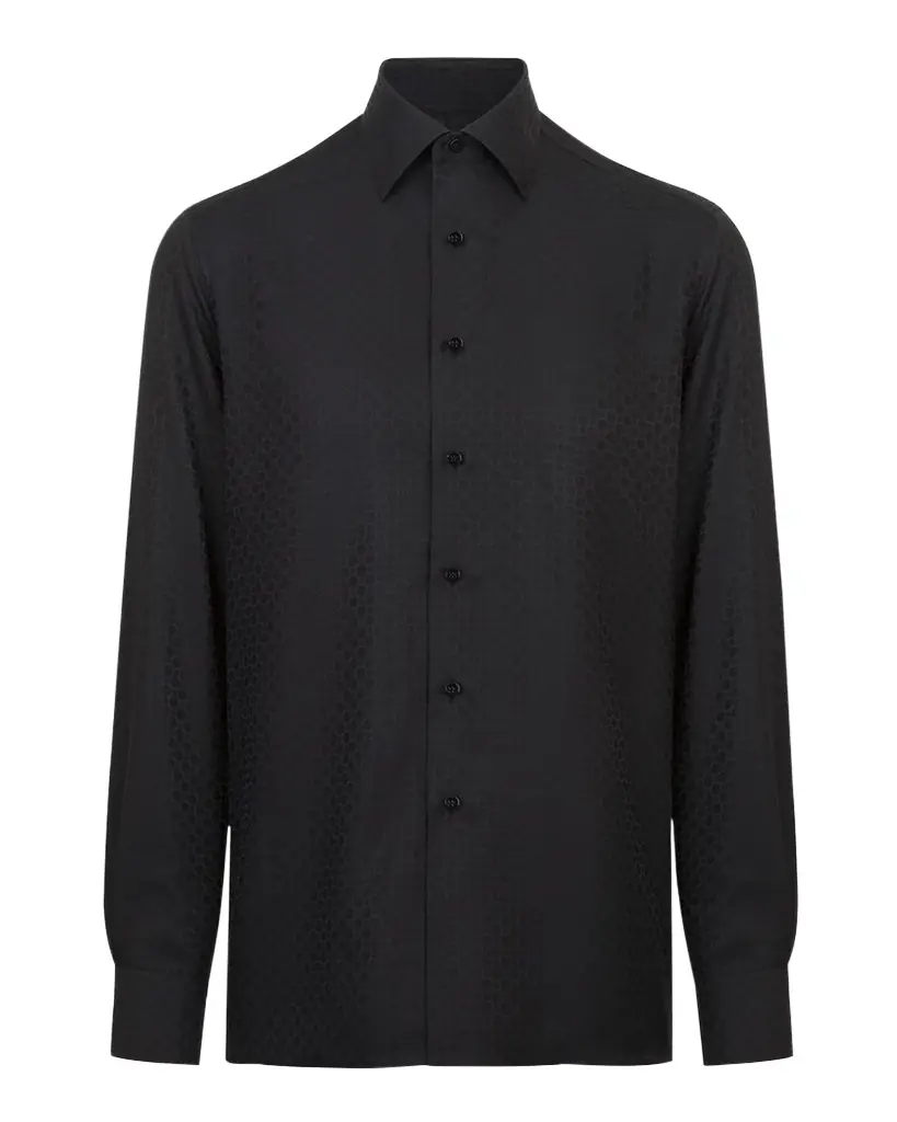 Stefano Ricci Men 's Silk Geometric Jacquard Dress Shirt | Image 1 Stefano Ricci Men 's Silk Geometric Jacquard Dress Shirt | Image 1