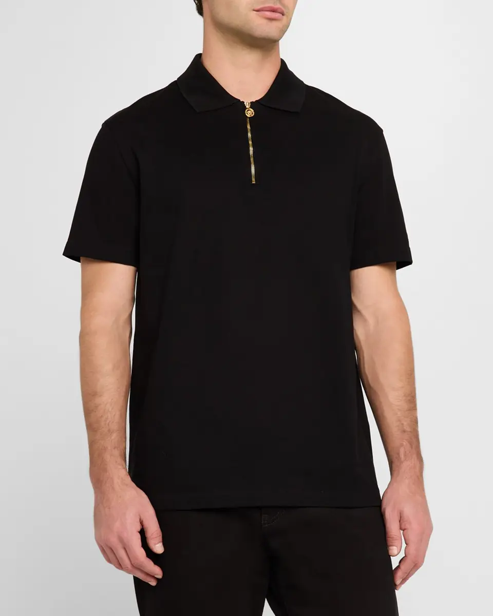 Versace Men's Medusa Zip Pique Polo Shirt | Thumbnail 4