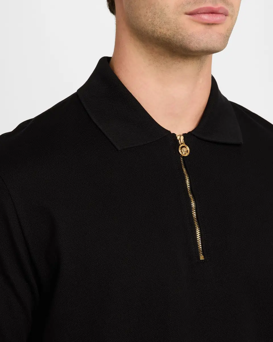 Versace Men's Medusa Zip Pique Polo Shirt | Thumbnail 5