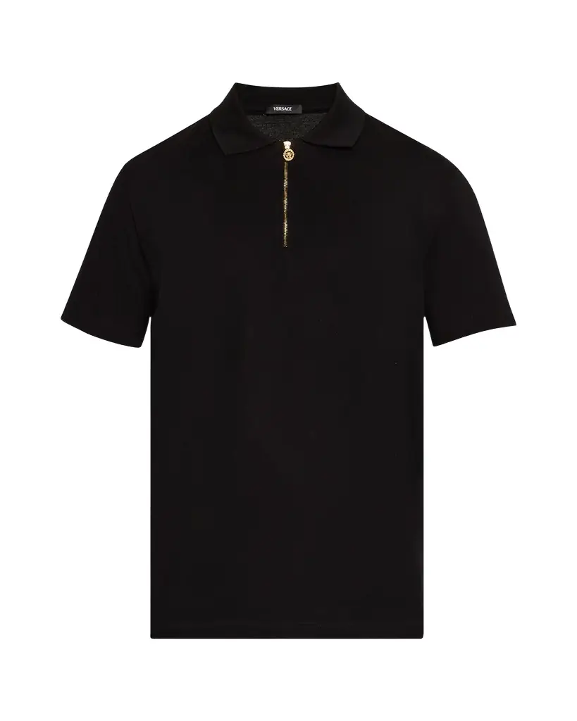 Versace Men's Medusa Zip Pique Polo Shirt | Image 1 Versace Men's Medusa Zip Pique Polo Shirt | Image 1